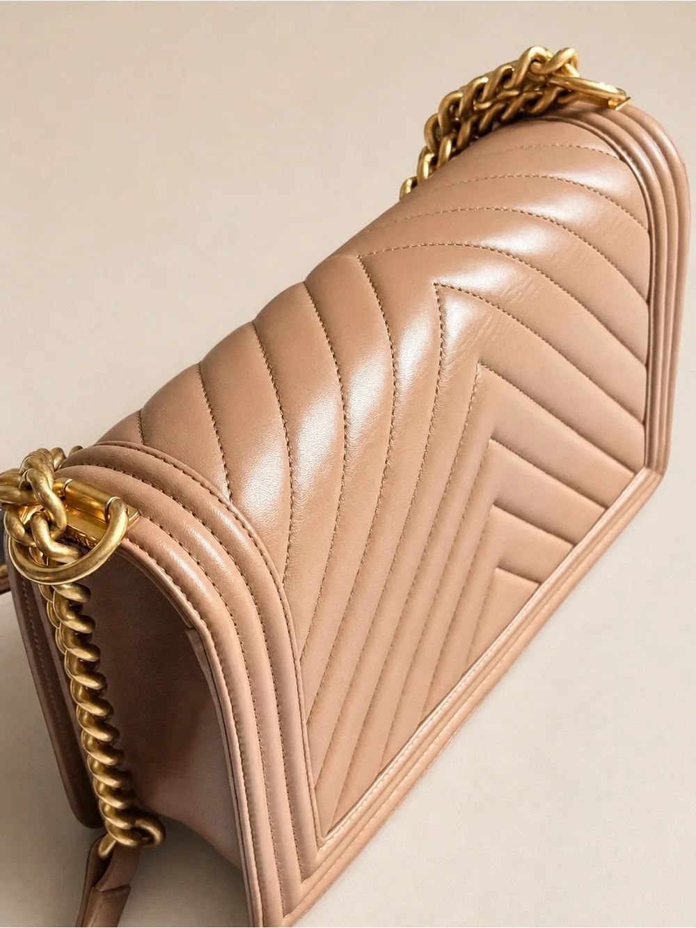 CHANEL Chevron Quilted Medium Boy Bag in Beige - Picture 3 of 14